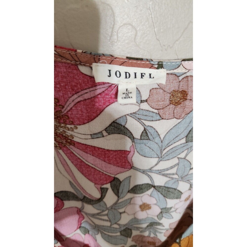 Jodifl Multicolored Floral Maxi Dress  Sz L Tiered Skirt Buttons Lightweight - Picture 12 of 12